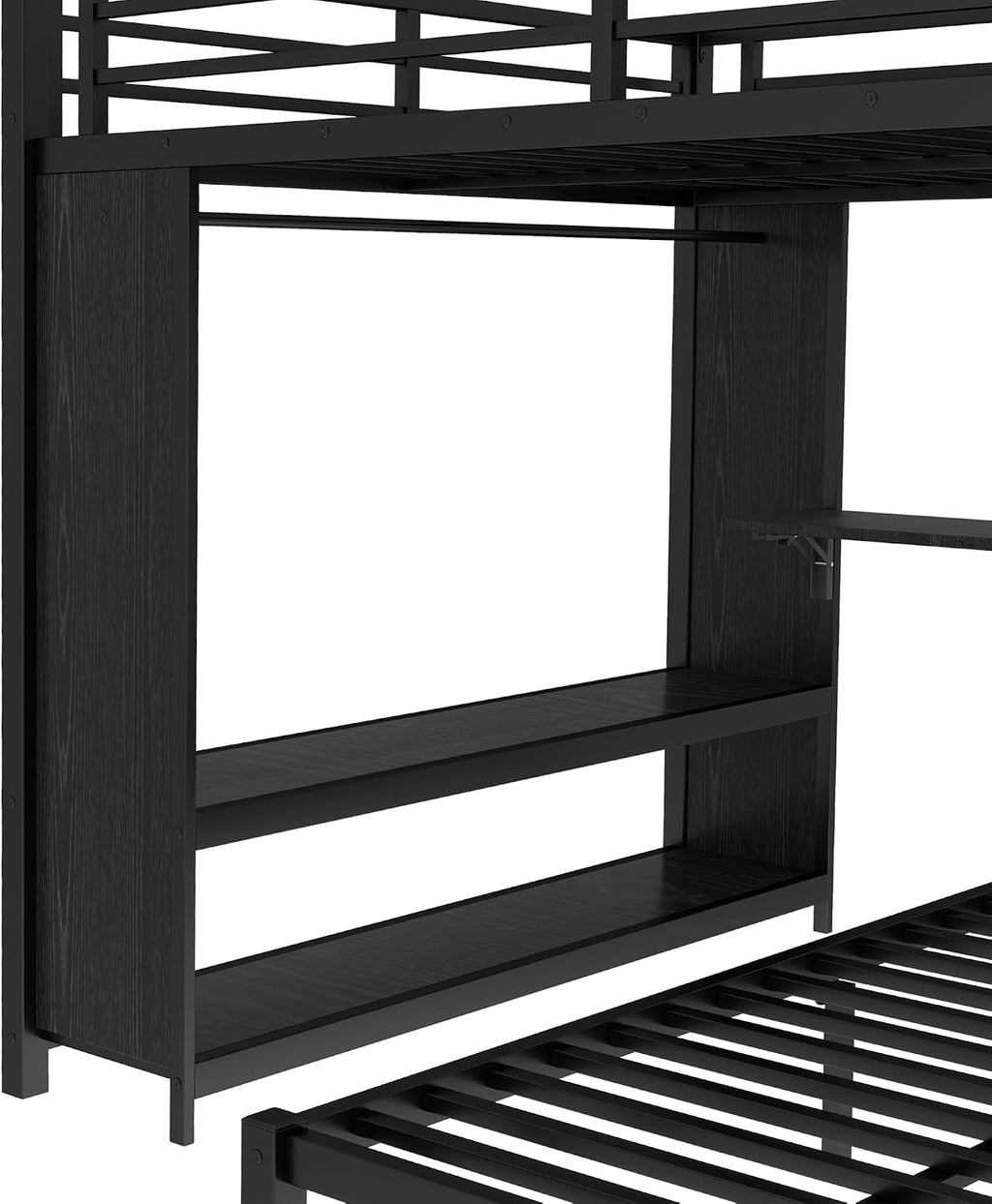 Bellemave Queen Over Twin XL bunk Bed with Foldable Desk and Wardrobe and Twin Trundle, loft Bed with Desk and Desk, Metal Bunk Beds with Storage, Black