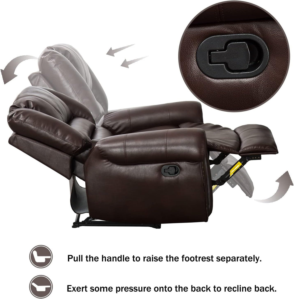 CANMOV Leather Recliner Chair, Classic and Traditional Manual Recliner Chair with Comfortable Arms and Back Single Sofa for Living Room, Brown
