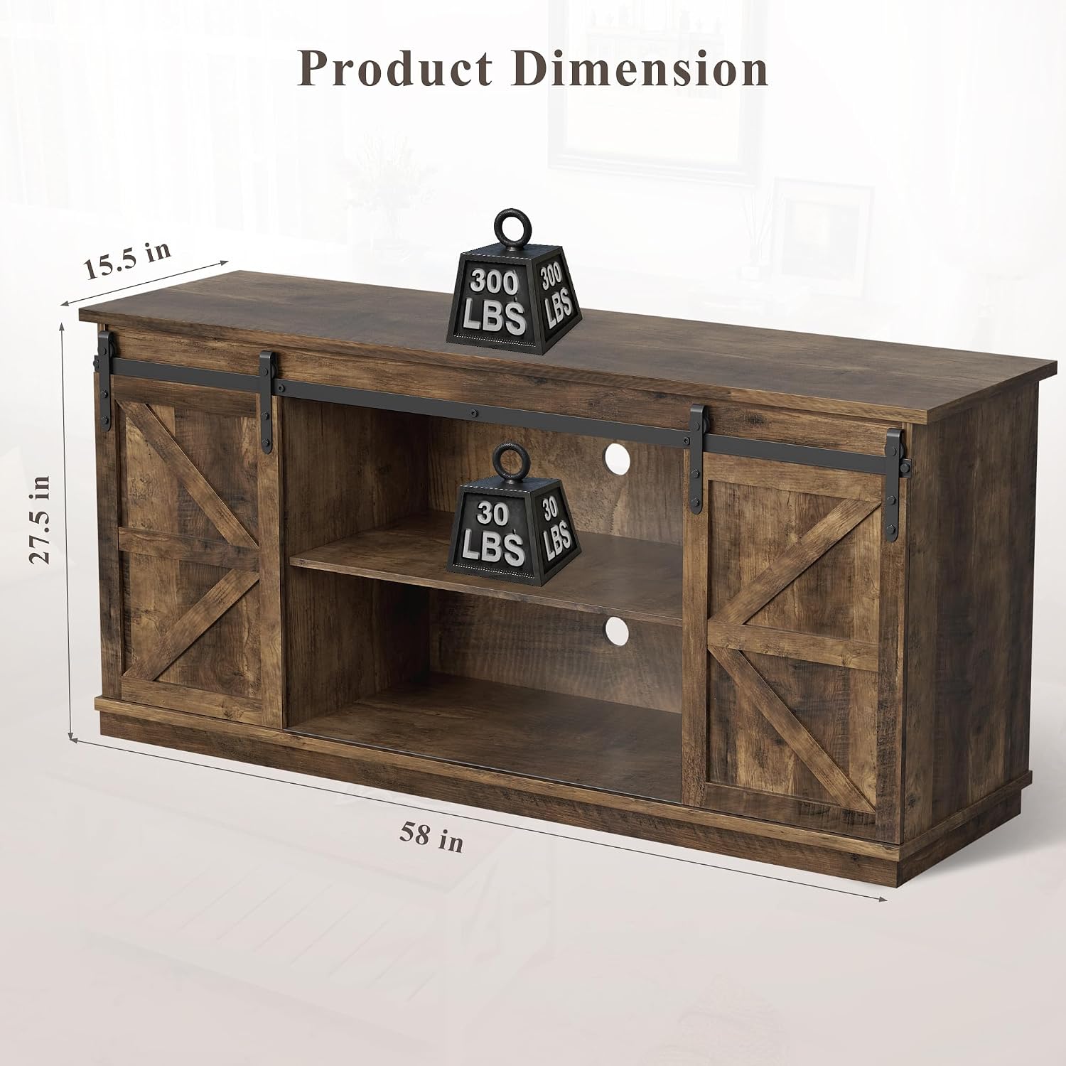 YESHOMY TV Stand for Televisions up to 65 Inches, with Sliding Barn Doors and Storage Cabinets, Console Table and Media Furniture for Living Room, 58 Inch, Barnwood