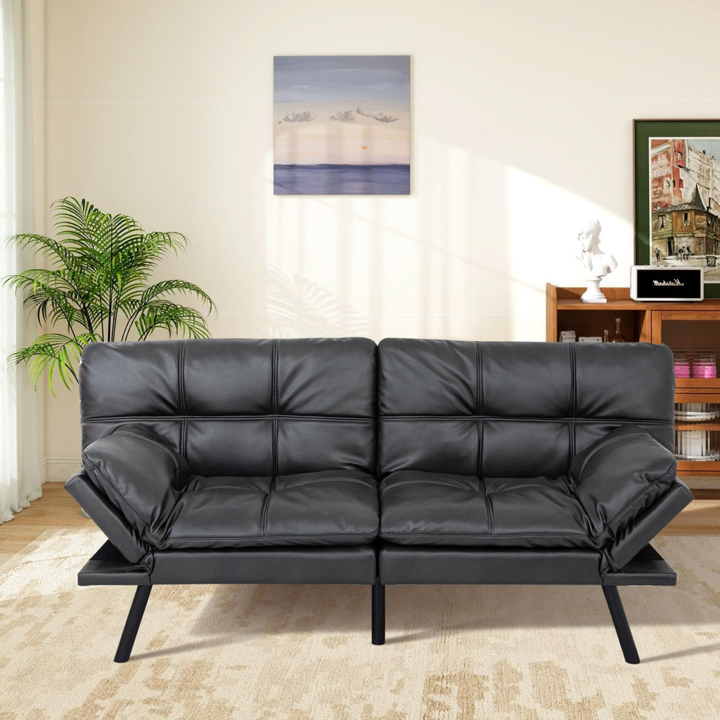 MUUEGM Futon Sofa Bed Memory Foam Matte Black Futons Modern Office Couch Sleeper Bed Convertible Love seat Sofa for Small Spaces,Apartment,Office with Adjustable Armrest Backrest