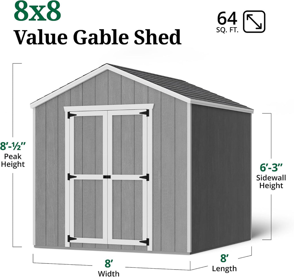 Little Cottage Co. 8x8 Value Gable Shed with Floor, Outdoor Wood Storage Do-It-Yourself Precut Kit