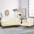 2 Pieces Velvet Sofa Set with Adjustable Armrest and Backrest, 70' Convertible Futon Sofa Bed & Mordern Accent Chair with Ottoman for Living Room, Bedroom, Beige