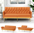 Velvet Sofa Bed w/Adjustable Armrests and Backrests, Modern Convertible Sleeper Sofa, Tufted Futon Sofa for Bedroom, Living Room, Apartment, Orange
