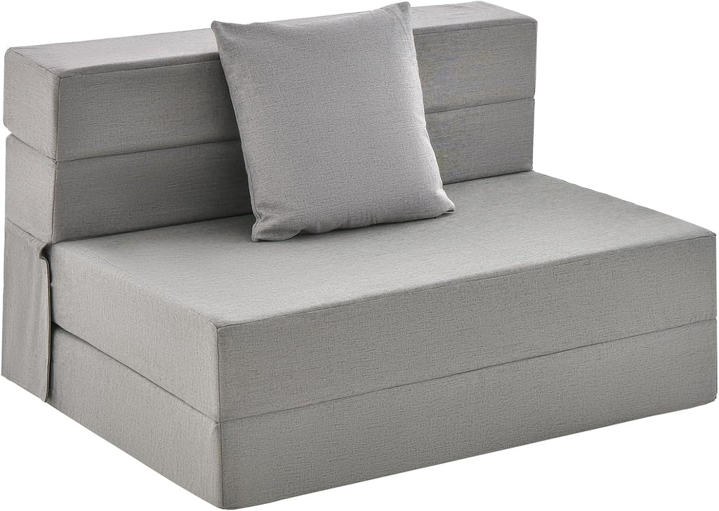 Giantex 6 Inch Folding Sofa Bed Couch with Pillow, Tri-fold Mattress with High-Density Foam, Foldable Floor Couch with Headrest, Portable Guest Bed with Zippered & Washable Cover, Grey