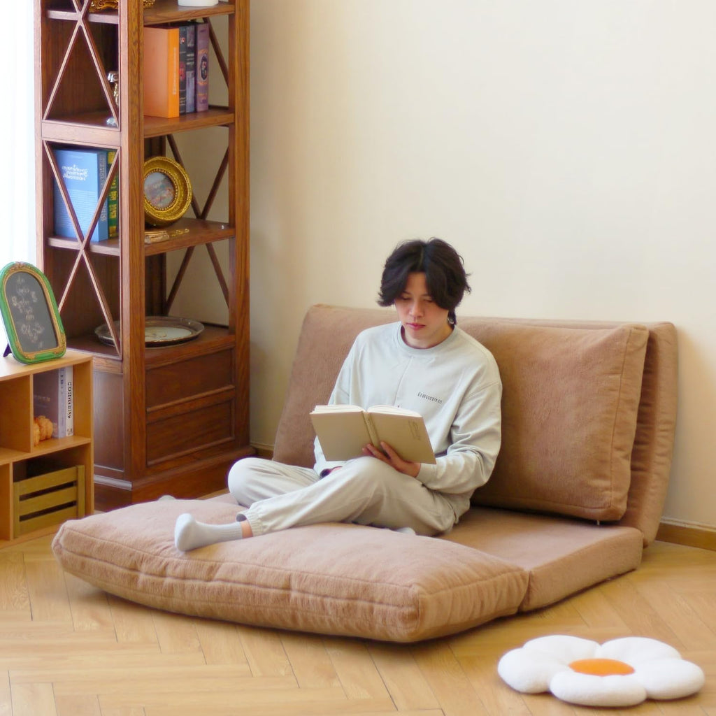 N&V Folding Matress Sofa Bean Bag Bed, Foam Filling Folding Matress Sofa, Includes Removable and Machine Washable Cover, Soft Premium Faux Fur (Medium, Brown)