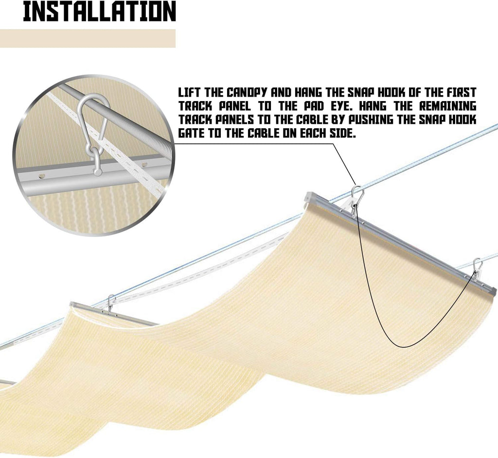 TANG 7' x 14' Pergola Cover Shade Canopy, Retractable Awning Sun Shades Outdoor Patio Pergolas Kit for Deck Backyard Gazebo, Wave Shade Sail with Hardware Wire Cable, Beige
