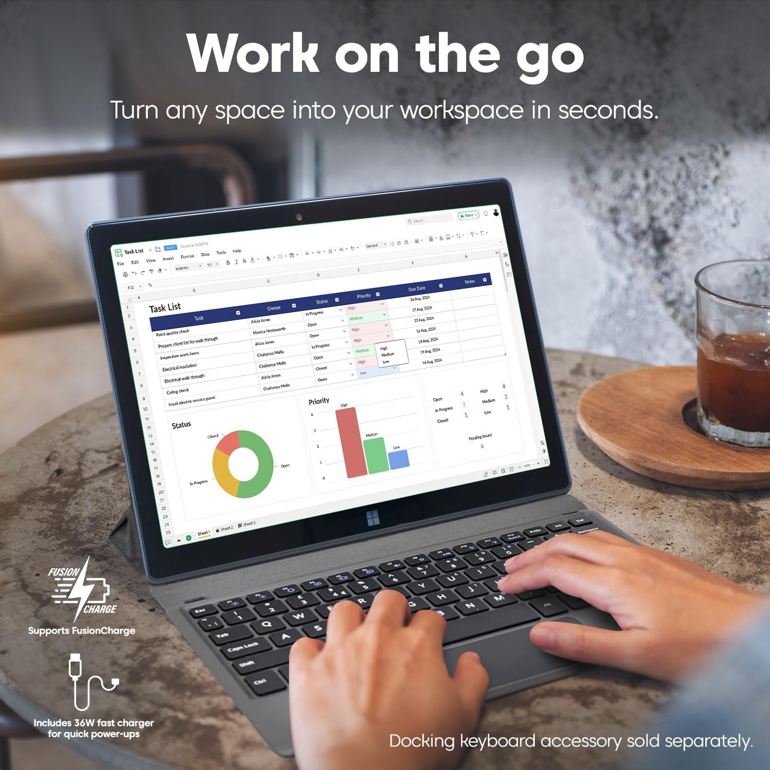 Fusion5 Built in USA 10.1' Windows 11 Tablet PC (March 2026 Release) - 12GB RAM, 256GB SSD, 13th Gen CPU, Full HD Windows Tablet Computer, USB C, HDMI - 2 Year Full Warranty with Accidental Damage