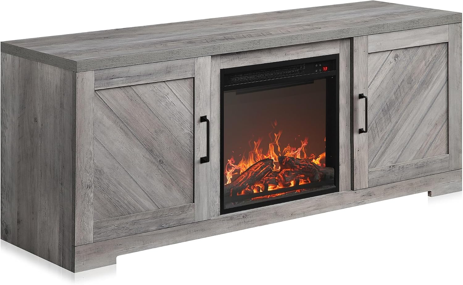 BELLEZE Modern 58' Farmhouse TV Stand with 18' Electric Fireplace Heater & Media Entertainment Center for TV up to 65', Console Table with Storage Cabinets - Hilo (Grey Wash)