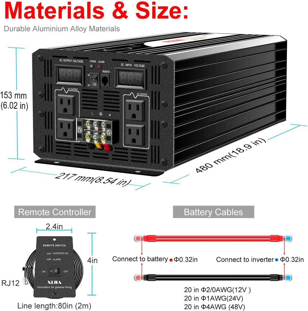 Xijia 6000W Pure Sine Wave Power Inverter dc 24V to 110v ac Converter 60HZ Solar Converter for Home rv Use car (DC24V (Range 20V-30V) 6000W)
