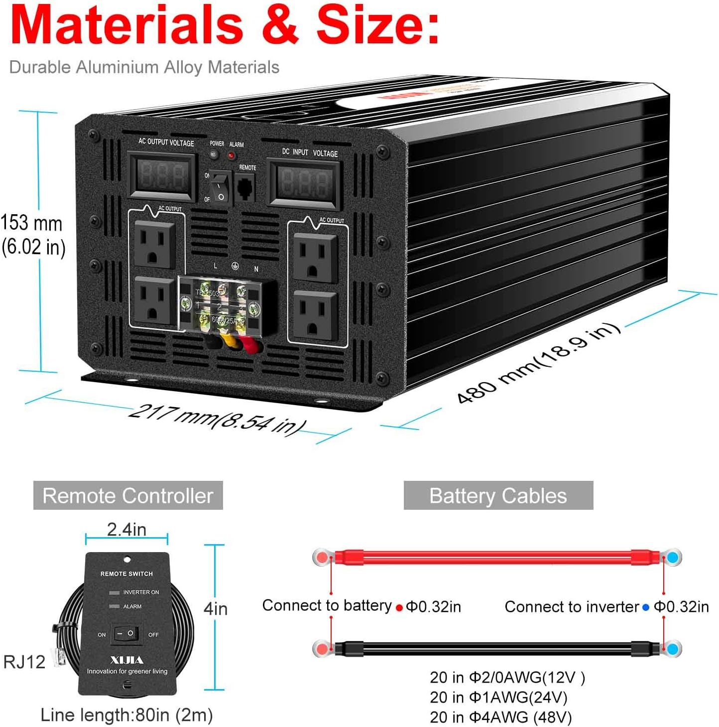Xijia 6000W Pure Sine Wave Power Inverter dc 24V to 110v ac Converter 60HZ Solar Converter for Home rv Use car (DC24V (Range 20V-30V) 6000W)