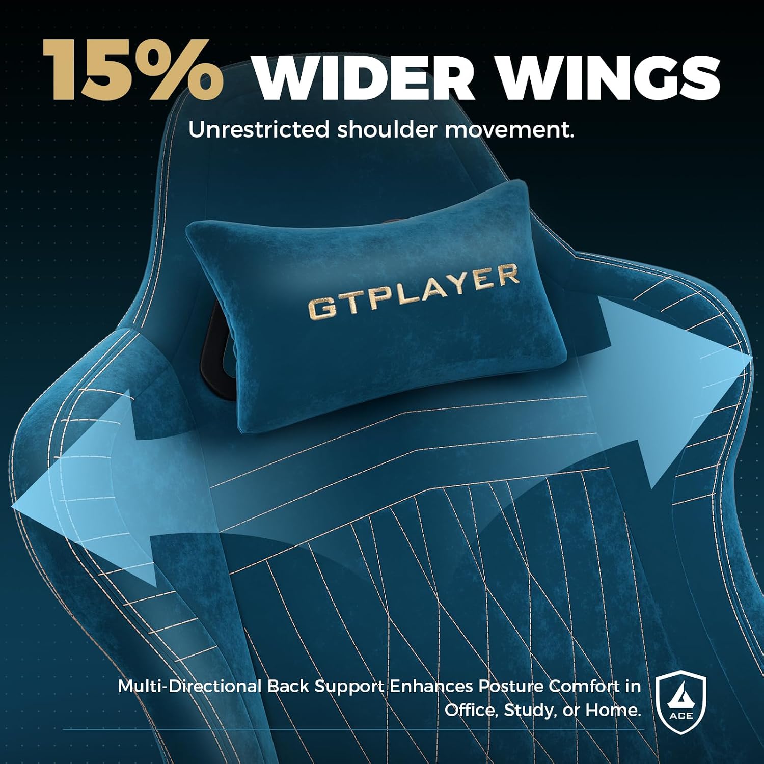 GTPLAYER ACE-PRO Music Gaming Chairs – Built-in Speakers, App Support & Bluetooth Control, Computer Game Chairs with Footrest for Adults, Ergonomic Reclining Silla, Linkage Armrest, Blue 【Velvet】