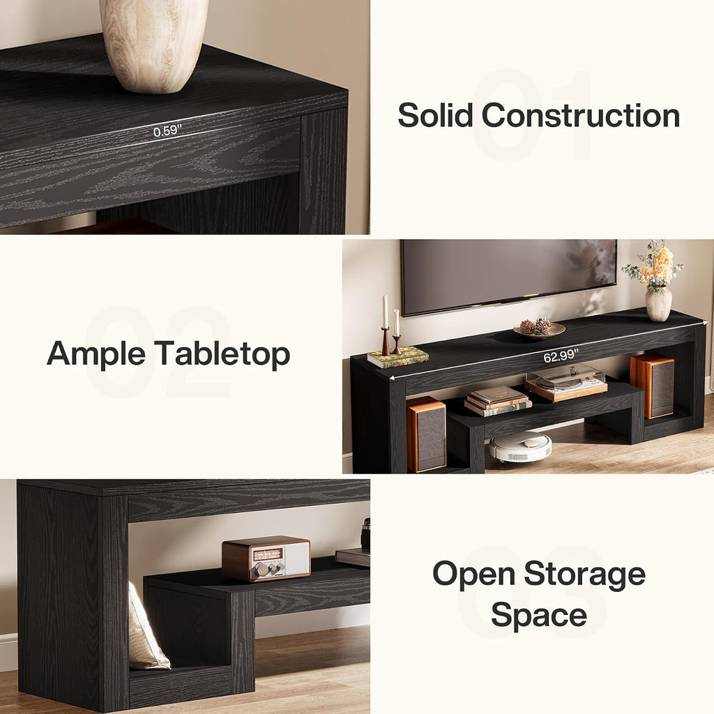 Tribesigns 63' TV Stand for 55/60/65/75-Inch TVs, Farmhouse Entertainment Center with Open Storage Shelves, Television Stands TV Console for Living Room, Bedroom, Black
