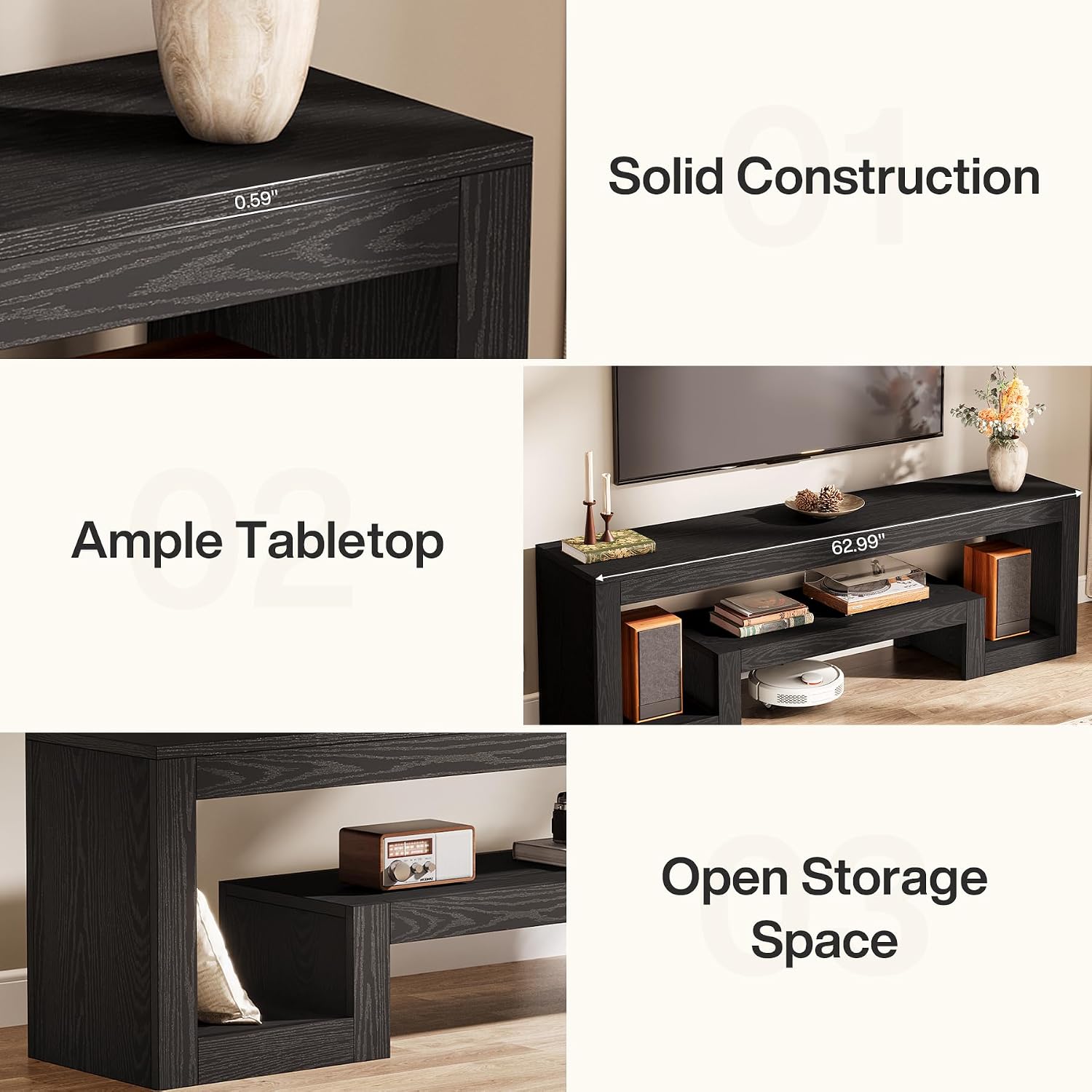 Tribesigns 63' TV Stand for 55/60/65/75-Inch TVs, Farmhouse Entertainment Center with Open Storage Shelves, Television Stands TV Console for Living Room, Bedroom, Black