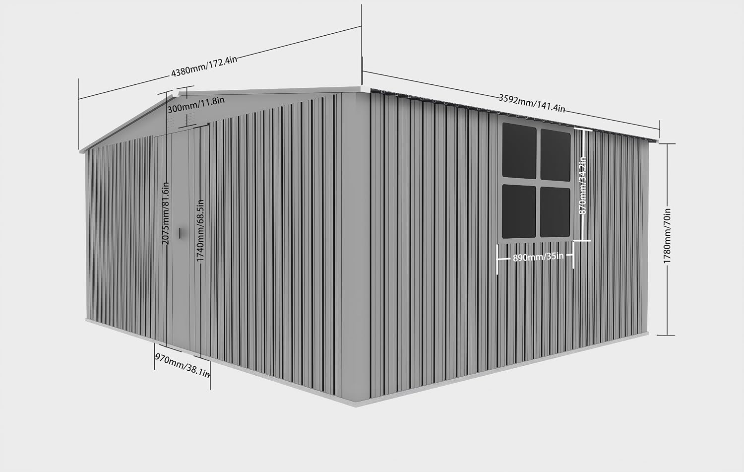 YOPTO 12x14 FT Sheds & Outdoor Storage,Metal Waterproof Firewood Shed with 2 Integrated Punched Vents,2-in-1Heavy-Duty Garden Tool House w/Window & Door,Shelter for Wood,Bicycles,Grey