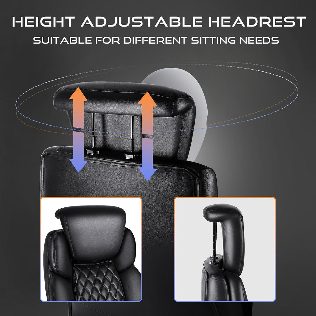 OFIKA 600lbs Big and Tall Office Chair with Foot Rest and Lifting Headrest,Large Heavy Duty Chair with Adjustable Lumber Support,Executive Office Chair,Leather Chair for Heavy People (Black)