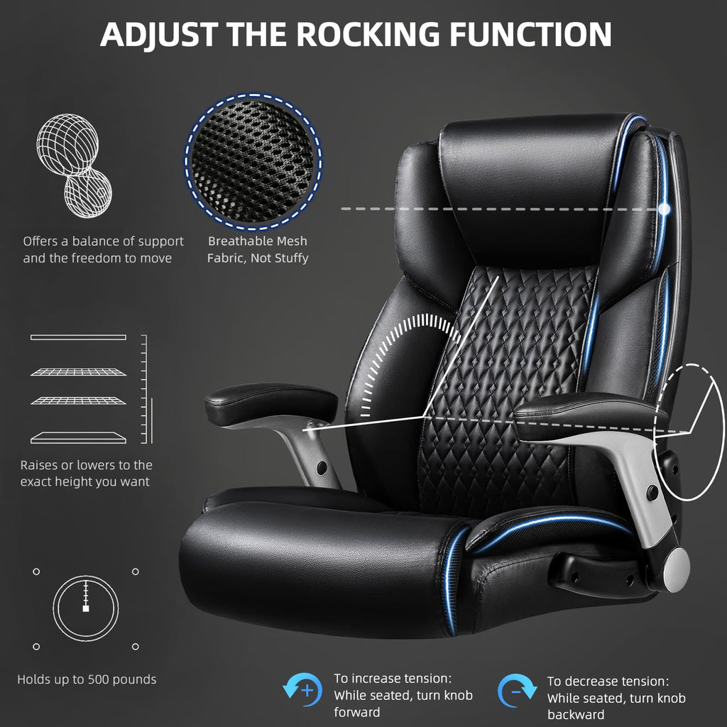 VITESSE 600lbs Big and Tall Office Chair with Flip up Armrest, Large Heavy Duty with Ergonomic Lumbar Support, Executive Office Chair for Heavy People with Quiet Rubber Wheel(Black)