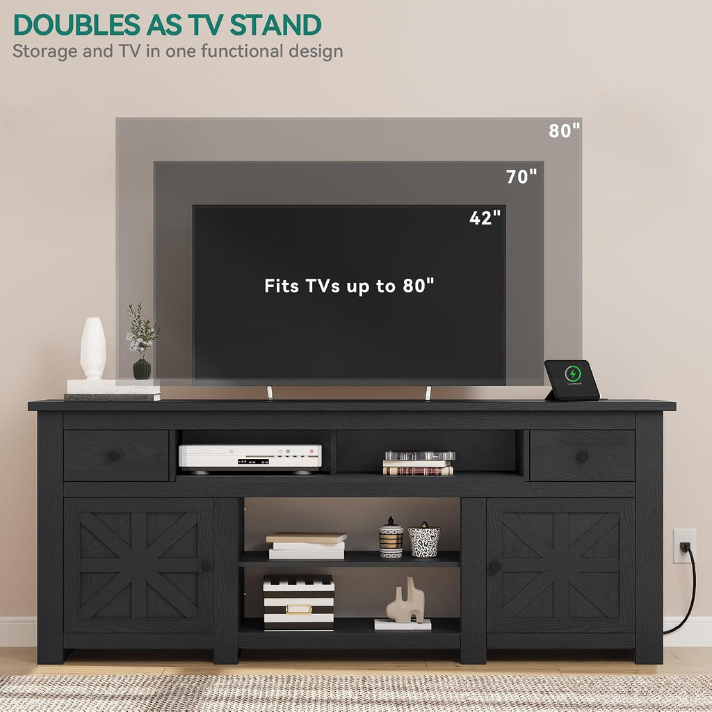 YITAHOME TV Stand for 75/80 Inch TV, Entertainment Center, TV Cabinet with Drawers and Power Outlet, Black TV Console for Living Room Furniture (70 Inch Lenght 30 Inch High) | with Drawers, Power Outlet, Furniture
