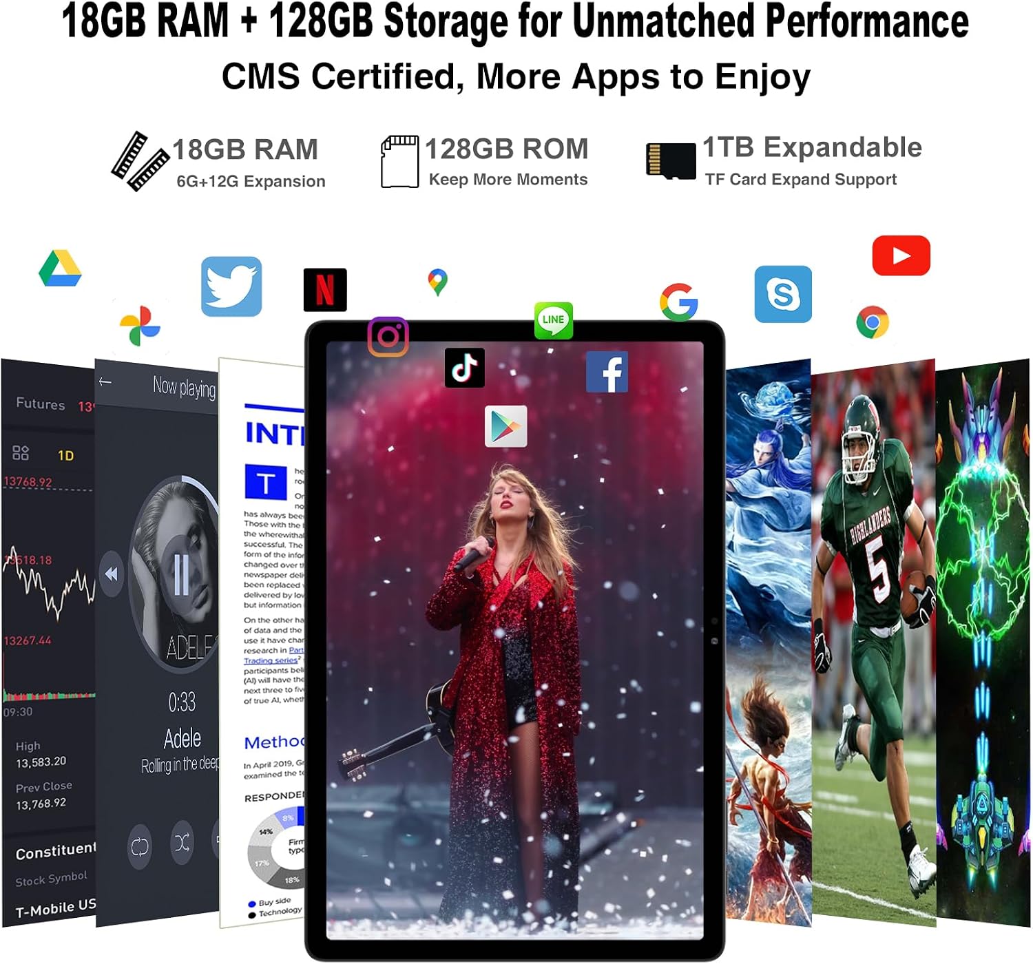 2026 Latest 11 inch Android Tablet, 18GB RAM 128GB ROM, 1TB Expandable, 2K Display, T616 Octa-Core, 13MP+5MP+5MP Camera, 9000mAh Battery, GPS, Face ID, Quad Speakers, Tablet with Keyboard and Pen