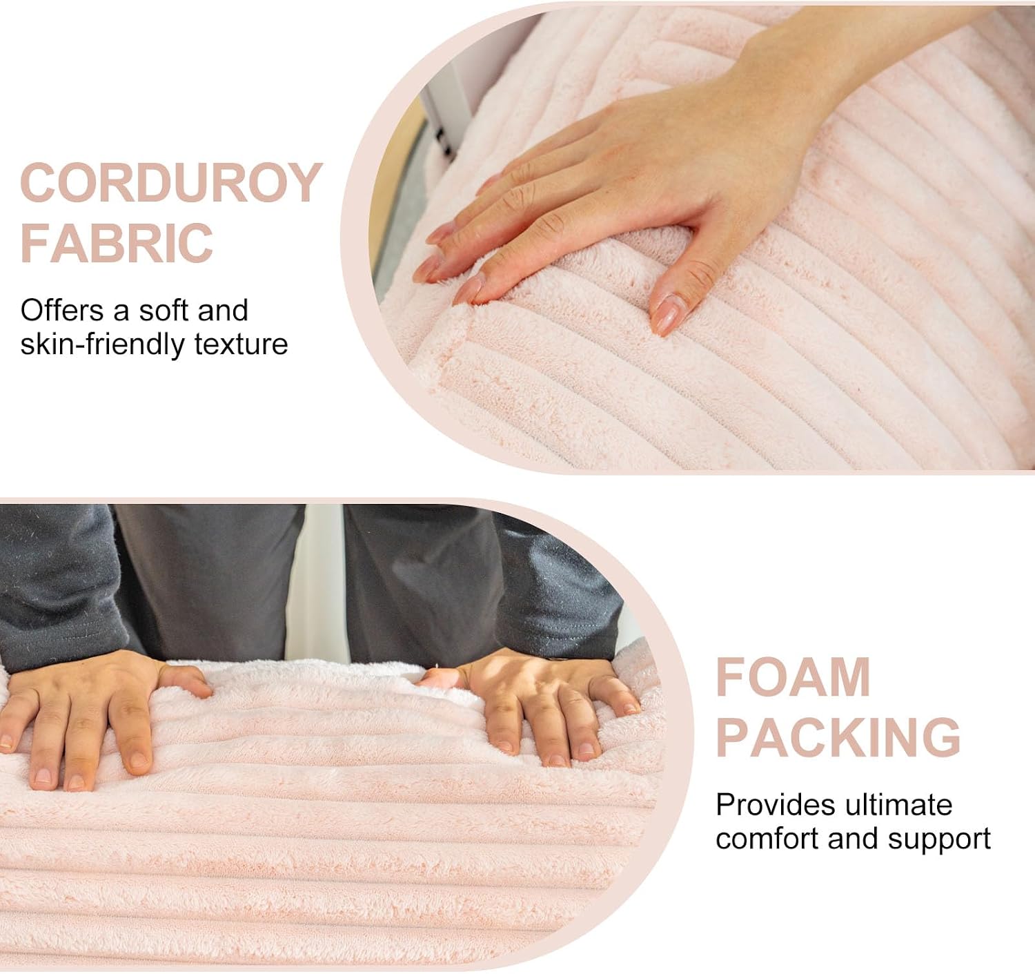 Bean Bag Chair for Adults, Comfy Corduroy Beanbag with Armrests, Lazy Sofa Floor Chair for Living Room, Bedroom, Dorm & Lounge, Cozy Fluffy Single Mini Couch (Pink)