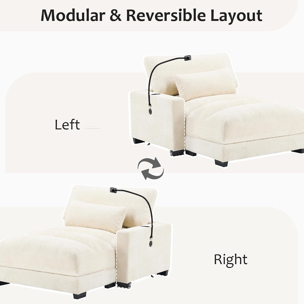 Yoglad Oversized Recliner Lounge Chair with USB Charging & Phone Holder - 400lb Heavy Duty Soft Chenille Reading Chair for Adults, Perfect for Small Spaces in Bedroom/Living Room, Beige
