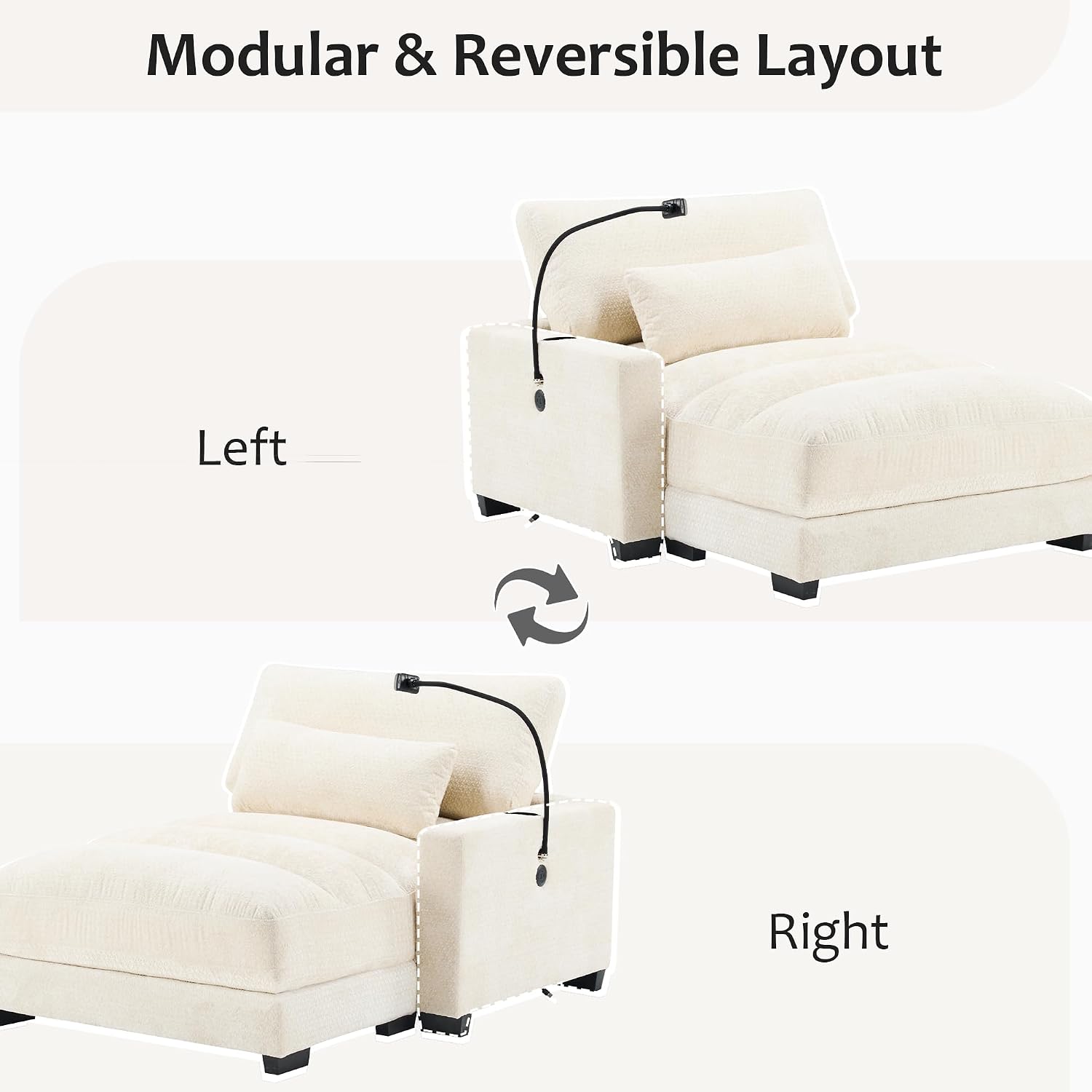Yoglad Oversized Recliner Lounge Chair with USB Charging & Phone Holder - 400lb Heavy Duty Soft Chenille Reading Chair for Adults, Perfect for Small Spaces in Bedroom/Living Room, Beige
