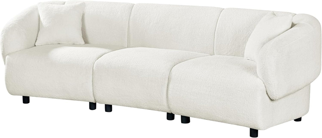 Christopher Knight Home Obito Boucle Upholstered 3-Seater Sofa, Modern Home Sofa Living Room, Wooden Large Upholstered Sofa Couch for Apartment/Home Office, Light Beige