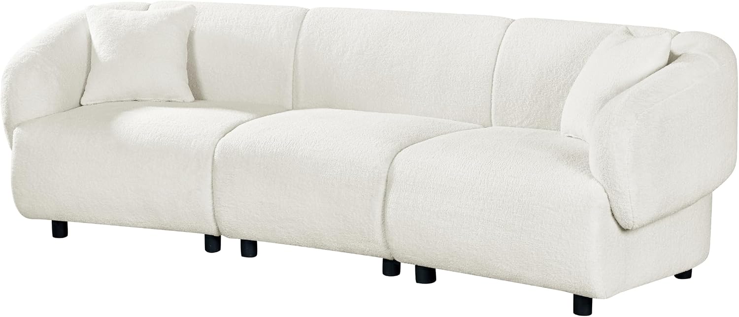 Christopher Knight Home Obito Boucle Upholstered 3-Seater Sofa, Modern Home Sofa Living Room, Wooden Large Upholstered Sofa Couch for Apartment/Home Office, Light Beige