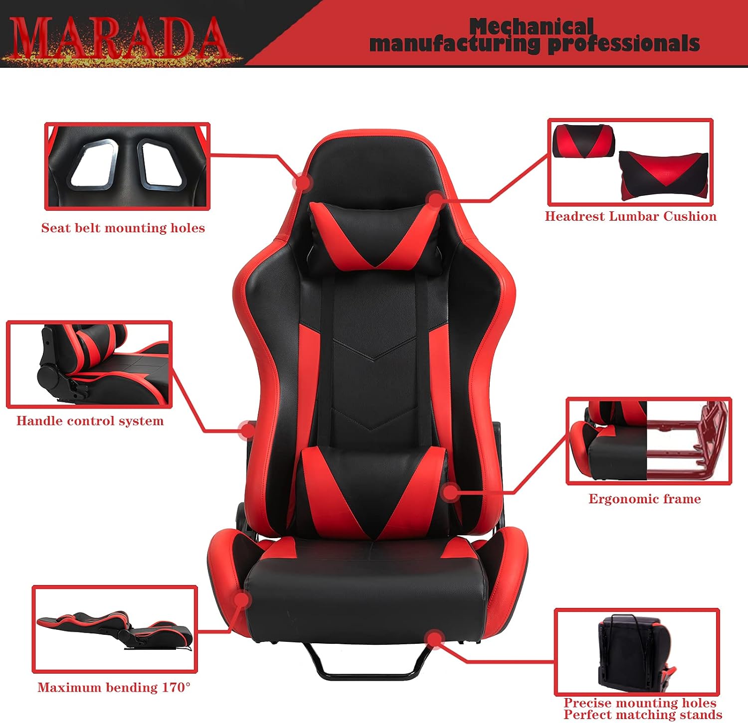 Marada Gaming Racing Seat for Simulator Cockpit with Double Locking Slides,Include Lumbar and Neck Pillow,Adjustable PU Leather Chair for Heavy-Duty Metal Driving Sim Mount (No Steering Wheel Stand)