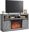 YESHOMY Fireplace TV Stand for Television up to 65+ Inch with Storage and Farmhouse Sliding Barn Doors, Entertainment Center with Cabinet and Shelves, Media Console for Living Room,Rustic Gray