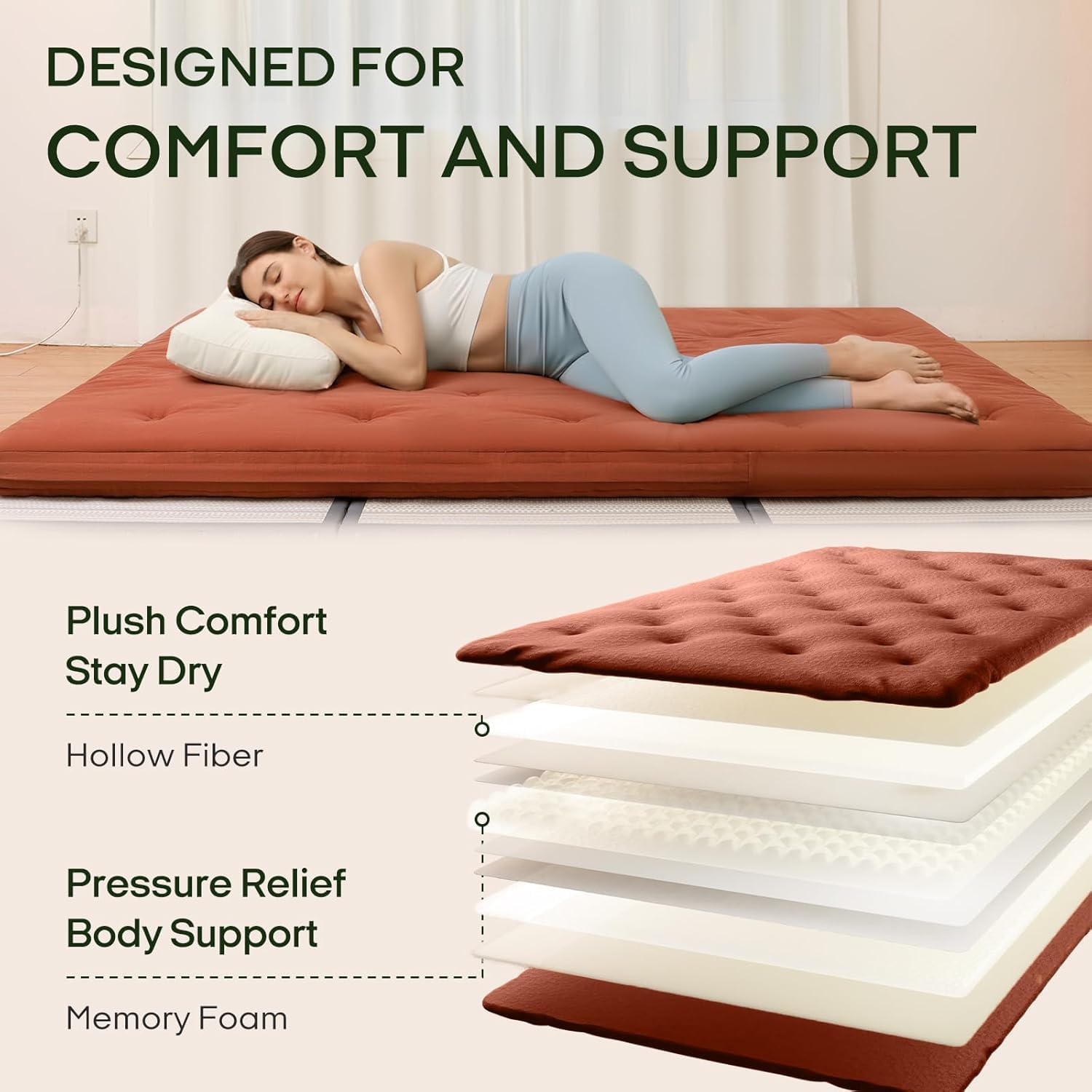 ZonLi Japanese Floor Futon Mattress Full Size 75'x 54', 100% Cotton Cover 4'' Thicken Tatami Mattress, Foldable Sleeping Pad, Portable Dormitory Tatami Mat, Roll Up Floor Lounger Bed for Adult