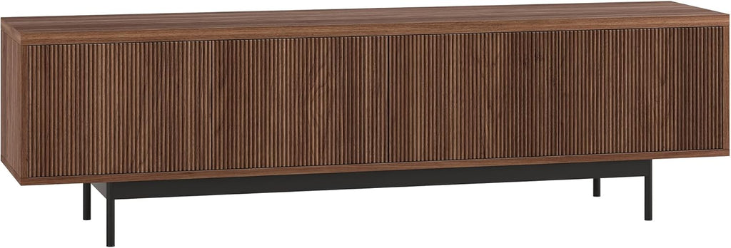 Henn&Hart Fluted TV Stand for TVs up to 75' with 2 Open-Concept Ribbed Storage Cabinets for Living Room, Family Room, or Office, Medium Walnut