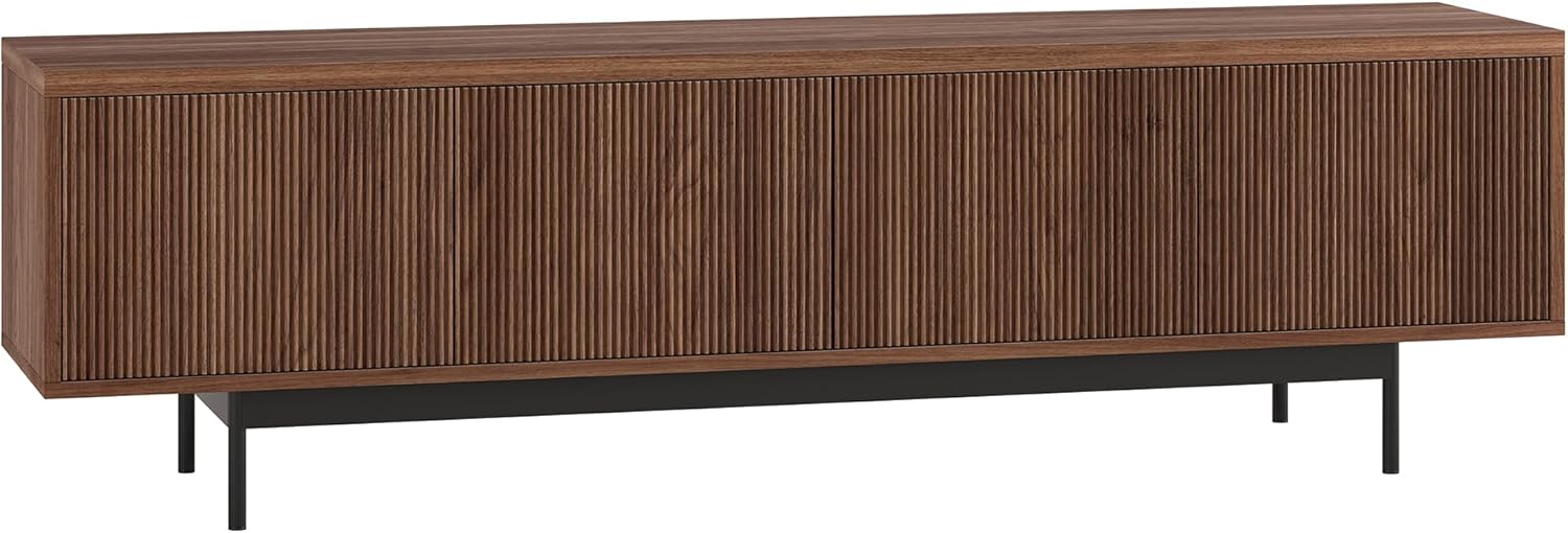 Henn&Hart Fluted TV Stand for TVs up to 75' with 2 Open-Concept Ribbed Storage Cabinets for Living Room, Family Room, or Office, Medium Walnut