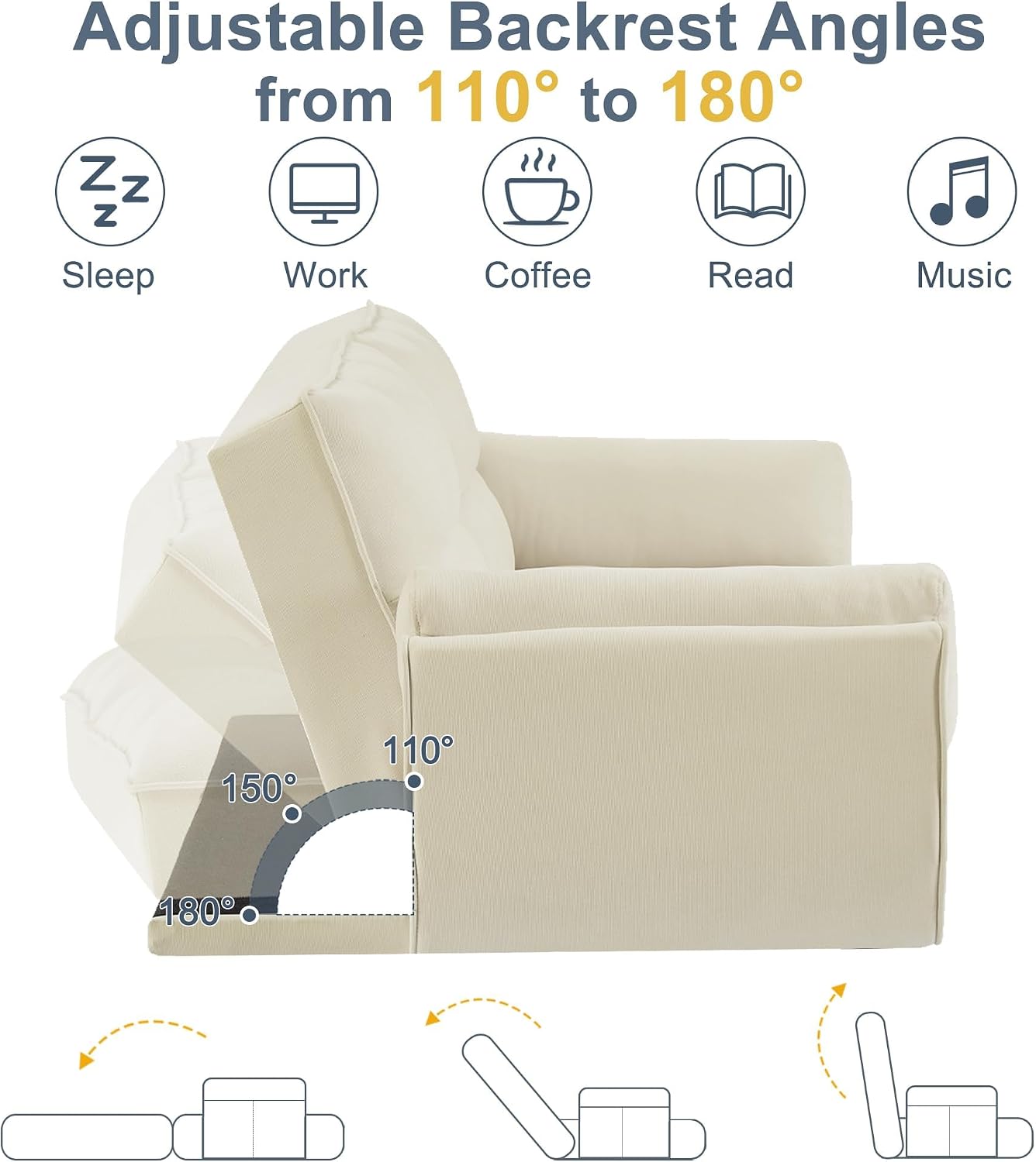 Convertible futon Sofa Bed, Sleeper Sofa Bed with Adjustable backrest, Small Space Small Sofa, Living Room, Bedroom (Beige)