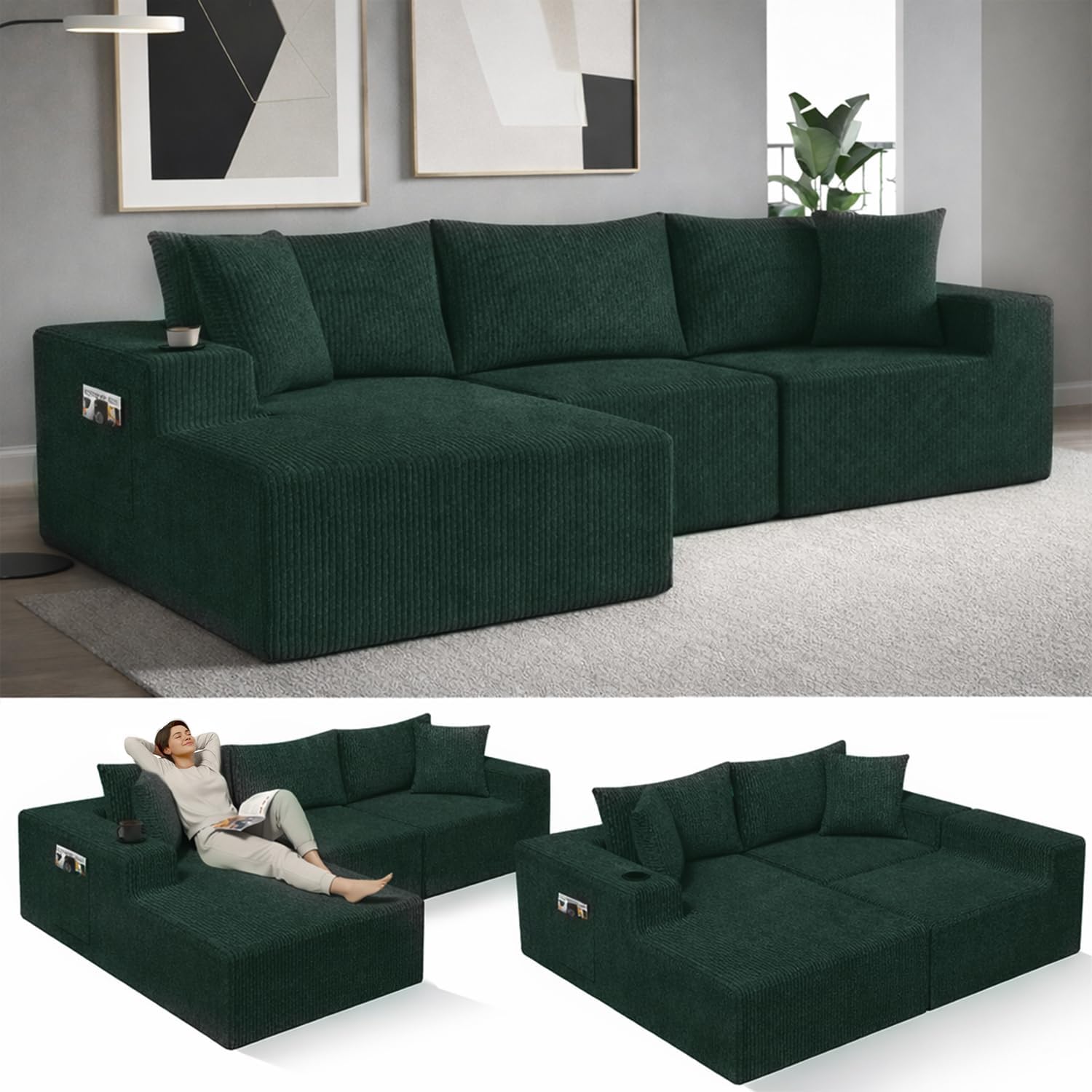 EconoHome Boneless Cloud Sectional Sofa - Plush Deep Seat L-Shaped Couch for Relaxing & Entertaining, Durable Construction & Easy Assembly, Perfect Addition to Any Living Room