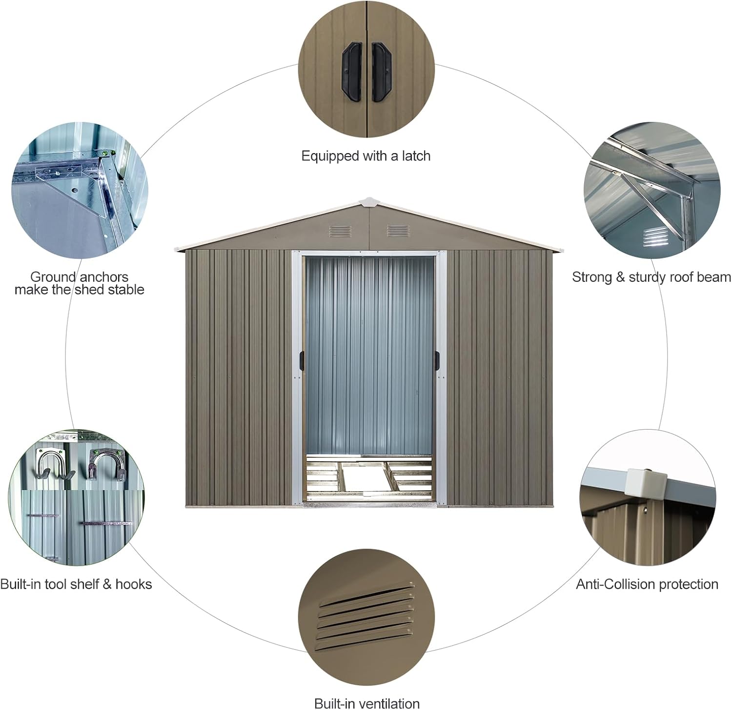 8 x 6 FT Outdoor Storage Shed, Metal Garden Shed with Floor Frame, Large Tool Shed Outdoor Storage with Lockable Sliding Doors & Air Vents, Storage House Waterproof for Backyard, Lawn, Gray