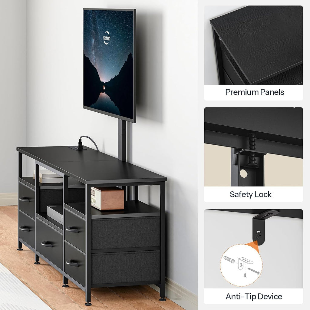 HOOBRO TV Stand with Mount and Power Outlet, for 32/45/55/60/65 inch TVs, Swivel Led Entertainment Center with Drawers, Adjustable Media Console for Living Room, Bedroom, Black BB130UDDS01