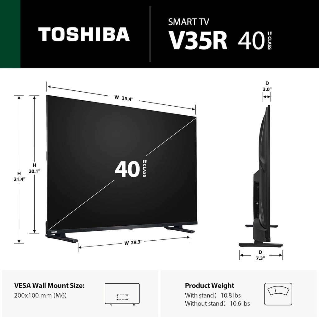 TOSHIBA 40' Class V35 Series LED FHD Smart Fire TV, Voice Remote with Alexa, Stream Live TV Without Cable