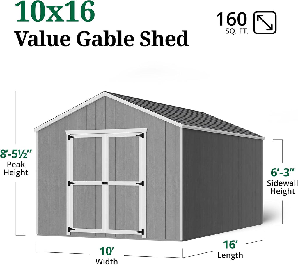 Little Cottage Co. 10x16 Value Gable Shed with Floor, Outdoor Wood Storage Do-It-Yourself Precut Kit