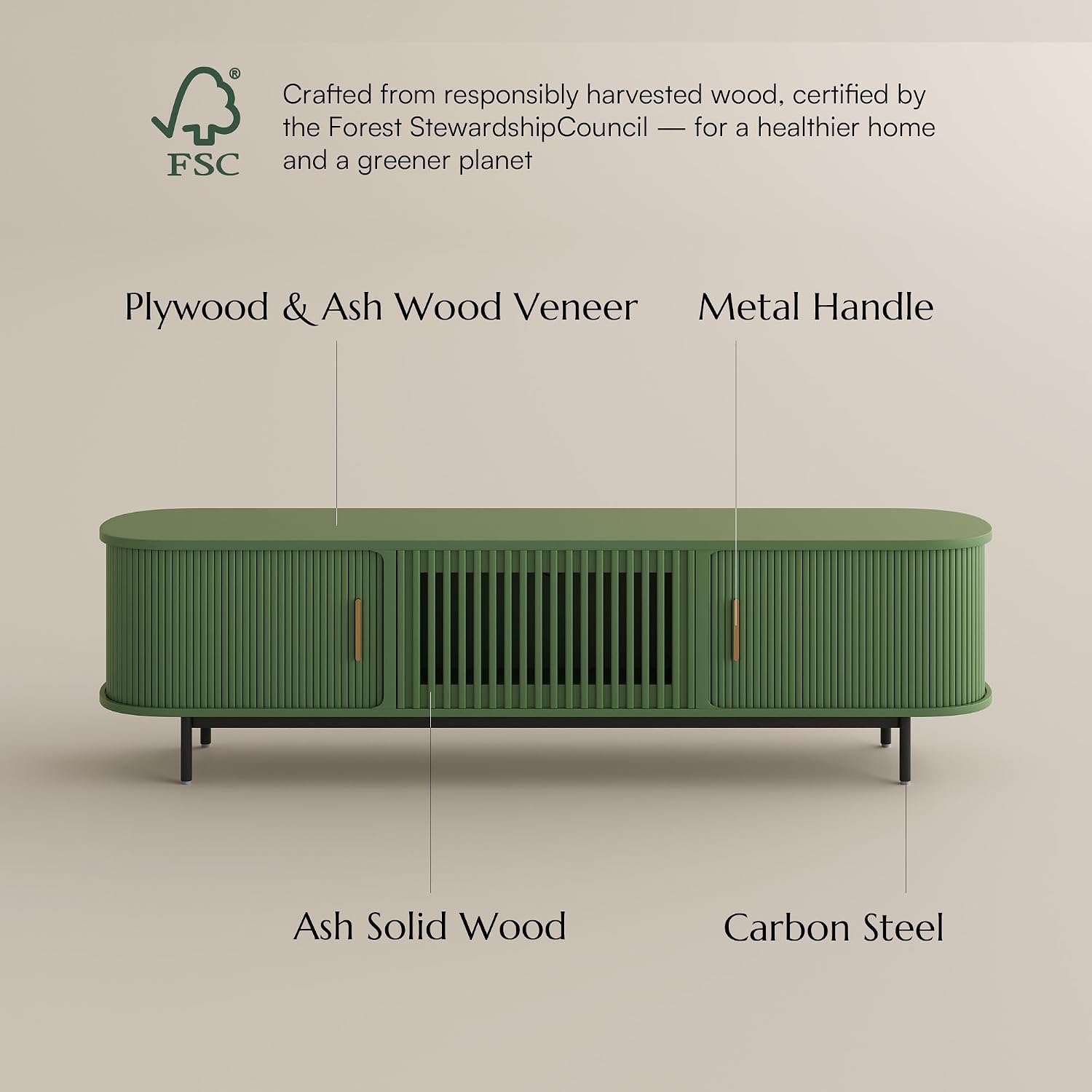 POVISON Fully-Assembled Modern Green TV Stand with Tambour Doors, Fluted TV Media Console for 75 Inch TVs, Sliding Door Entertainment Center with Storage for Living Room (Green, 78.74')