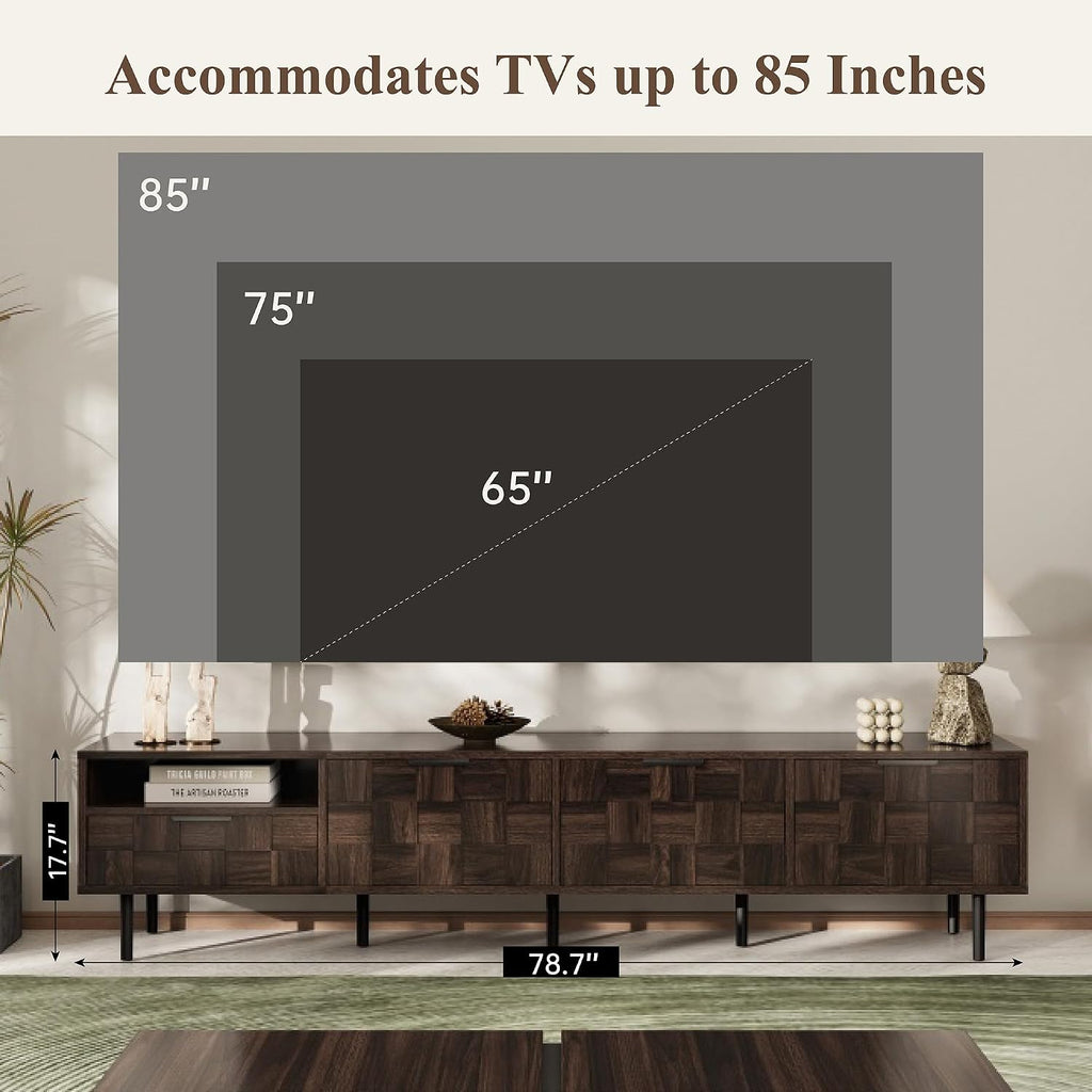 Merax 78' TV Stand for TVs Up to 85', Modern Entertainment Center with Drawer, 3 Doors, and Open Space, Media Console with Unique Mosaic Front Design for Living Room