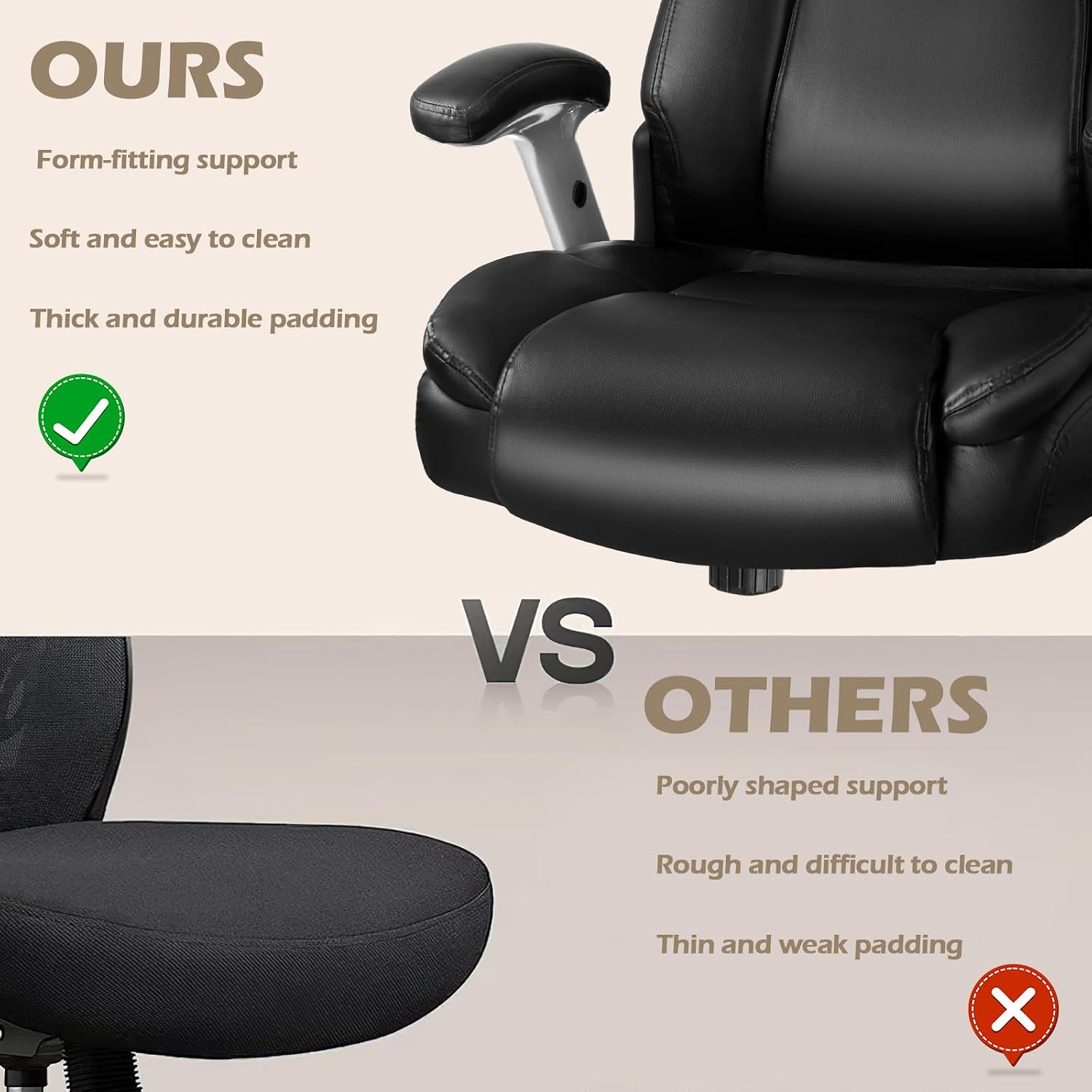 LEMBERI 600 Lbs Big and Tall Office Chair for Heavy People, Ergonomic PU Leather High Back Executive Comfy Computer Chair with Lumbar Support, Heavy Duty Wide Seat Thick Padded Office Chairs (Black)