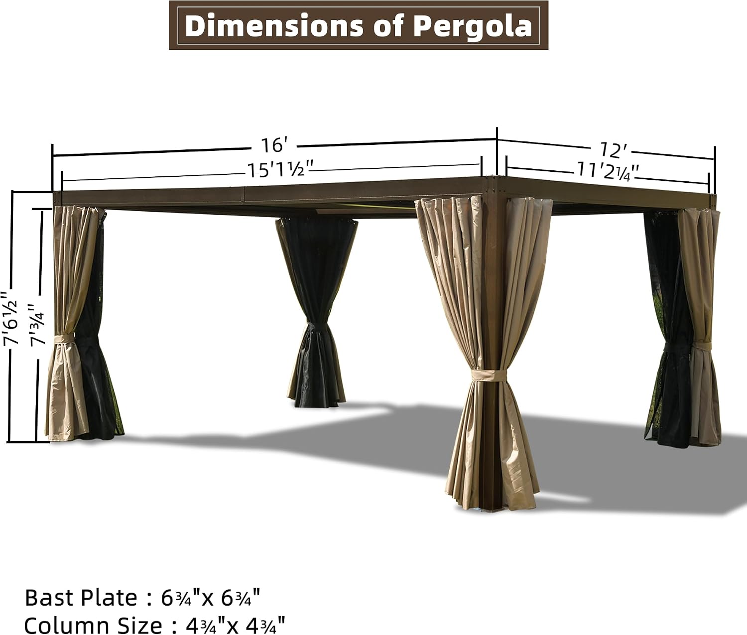 Domi 12x16FT Louvered Pergola, Full Aluminum Pergola with Adjustable Louvered Roof, Outdoor Pergola with Waterproof Curtains and Netting, Dark Brown