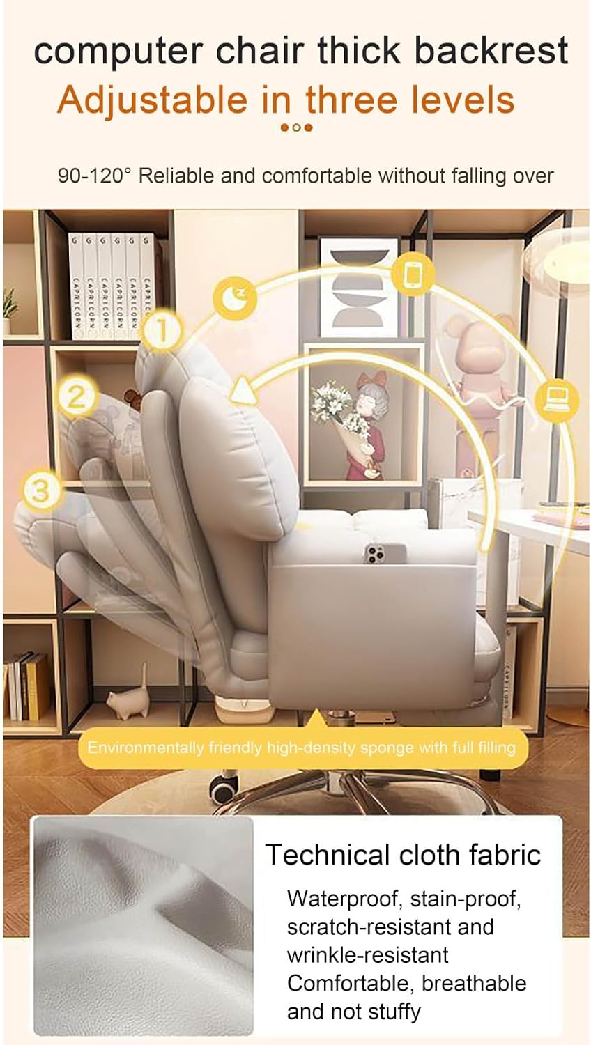 Fabric Office Chair Ergonomic Computer Chair Lumbar Support with Foot Rest Adjustable High Back Gamer Chair for Work or Gamer at Home(50x50x55cm(19x19x21in), PinkA)