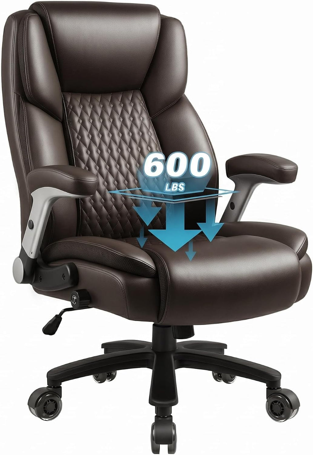 Lembeir 600lbs Big and Tall Office Chair with Flip up Armrest, Heavy Duty Executive Office Chair for Heavy People, High Back Computer Chair with Adjustable Lumbar Support,Brown