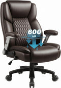 Lembeir 600lbs Big and Tall Office Chair with Flip up Armrest, Heavy Duty Executive Office Chair for Heavy People, High Back Computer Chair with Adjustable Lumbar Support,Brown