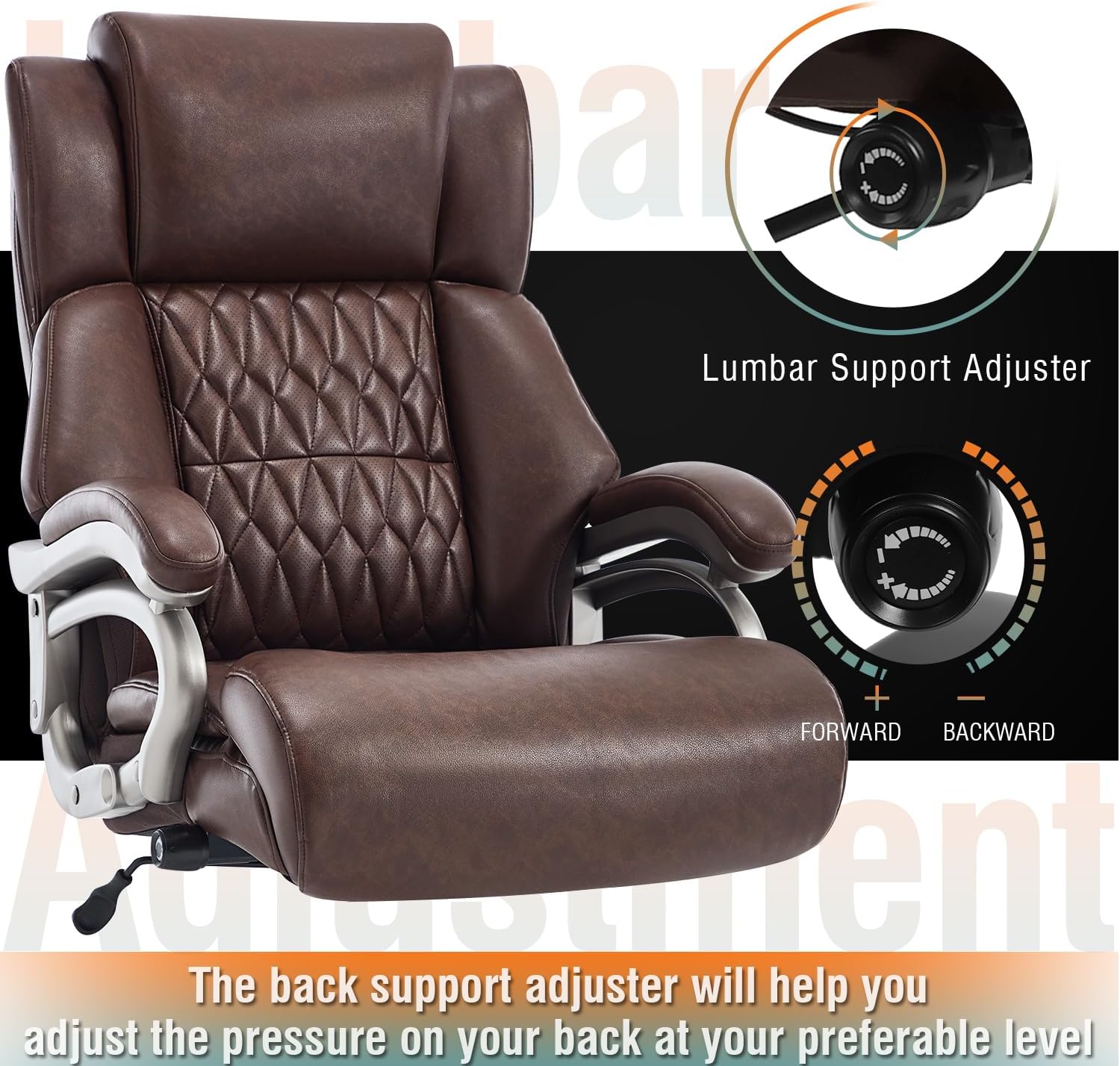 Big and Tall 400lbs Office Chair - Adjustable Lumbar Support Quiet Rubber Wheels Heavy Duty Metal Base, High Back Large Executive Computer Desk, Thick Padded Ergonomic Design for Back Pain