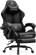 GTPLAYER Gaming Chair with Pocket Spring Cushion, Leather Office Chair with Ergonomic High Back & Lumbar Support for Back Pain Relief, Computer Game Chair for Adults, Black