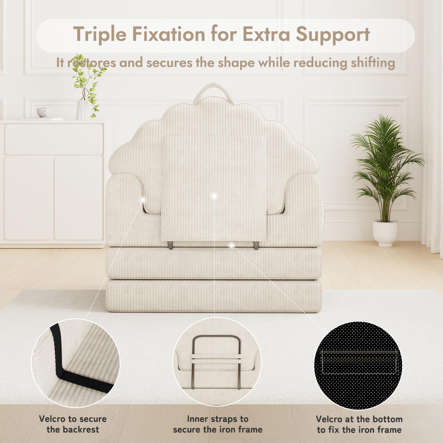 2-in-1 Folding Sofa Bed, 75' D x 34' W Convertible Futon Sleeper Chair for Adult with Extra Back Support, Fold Out Bean Bag Floor Foam Lounger Couch for Living Room Bedroom Small Space, Beige