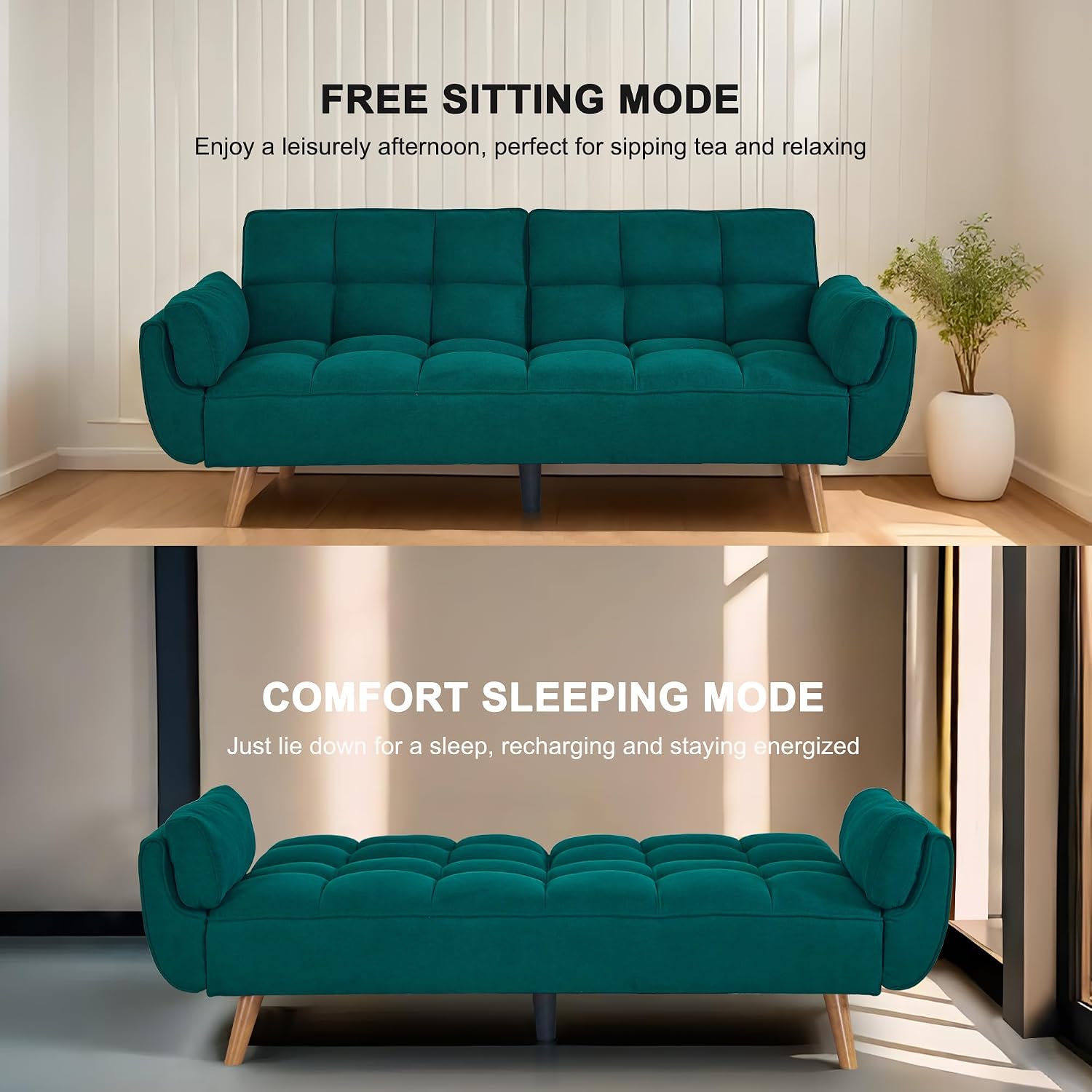 Convertible futon Sofa Bed, Sleeper Sofa Bed with Adjustable backrest, Small Space Small Sofa, Living Room, Bedroom (Green)