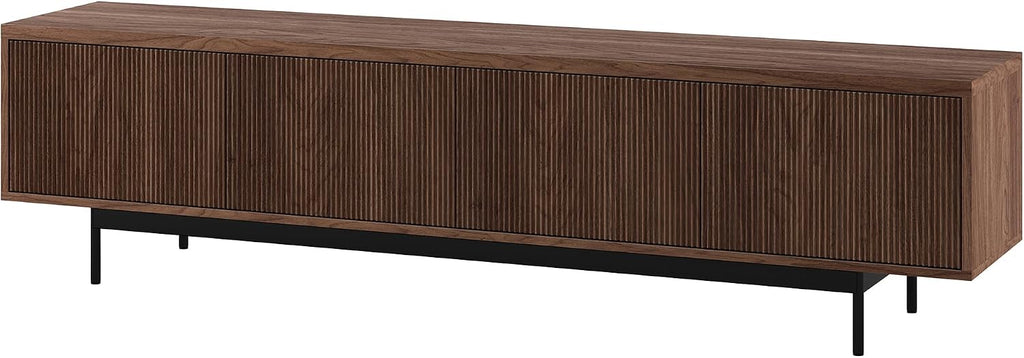 Henn&Hart Fluted TV Stand for TVs up to 85' with 2 Open-Concept Ribbed Storage Cabinets for Living Room, Family Room, or Office, Medium Walnut